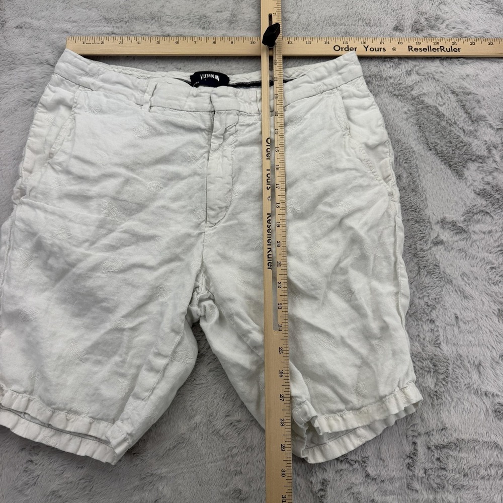 Vilebrequin Shorts Mens 32 White Linen Cotton Bermuda Pockets 11 Inseam Feather - Picture 7 of 11